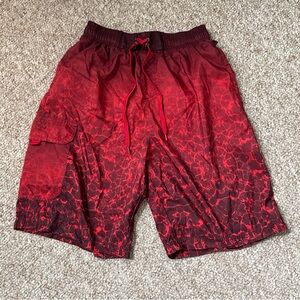 NBN Gear Men's Red Patterned Cargo Swim Trunks with Drawstring